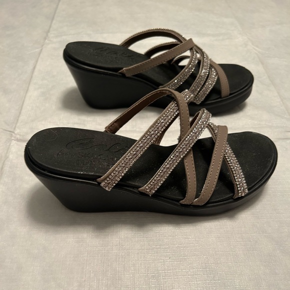 Skechers Black and Brown Wedges with Sparkling Straps - Picture 3 of 7